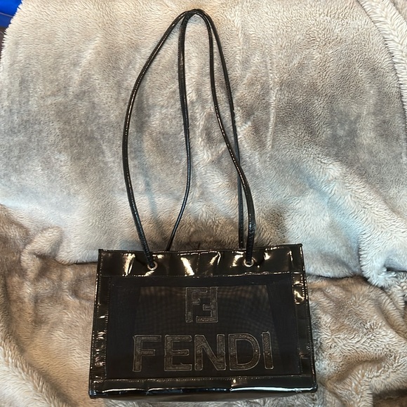 ❤️SOLD❤️ Authentic Vintage Fendi FF Zucca Black Mesh Shopper Tote Shoulder Bag - Picture 12 of 16